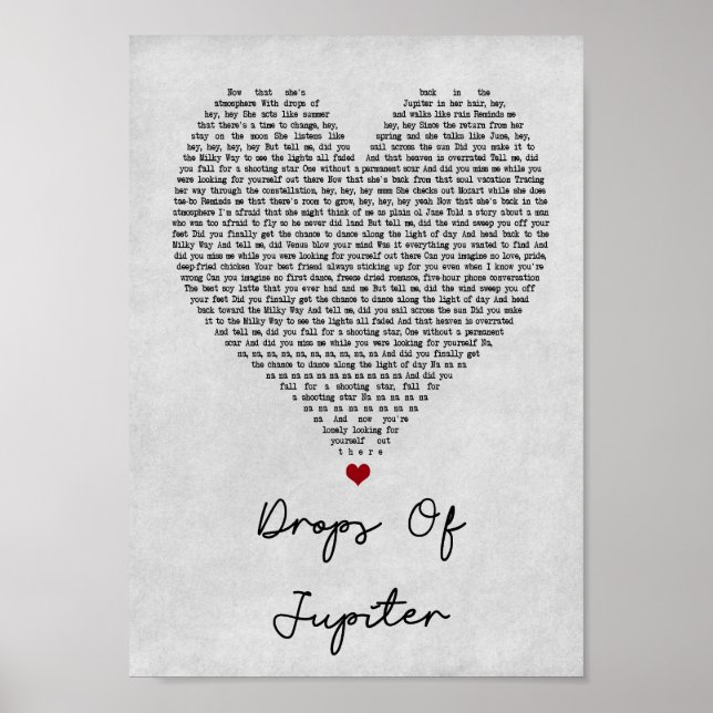 Tropfen Jupiter Gray Heart Song Lyric Print Poster (Vorne)