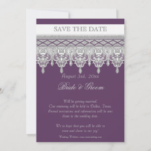 Tropfen-Lace, Lila & Grau - Save the Date Einladung