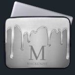 Tropfen mit flüssigem Chrome Silver Metal Monogram Laptopschutzhülle<br><div class="desc">Liquid Chrome Tropfen Silver Metal Monogram Laptop Ärmel mit unseren trendigen Imitaten flüssiges Chrom tropfen auf einem silbermetalen Hintergrund mit Ihrem eigenen Monogramm und Namen. Bitte kontaktieren Sie uns unter cedarandstring@gmail.com ,  wenn Sie Hilfe beim Design oder den passenden Produkten benötigen.</div>