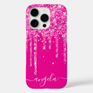 Tropfen mit Hot Pink Glitzer Glam Signatur iPhone 16 Pro Hülle