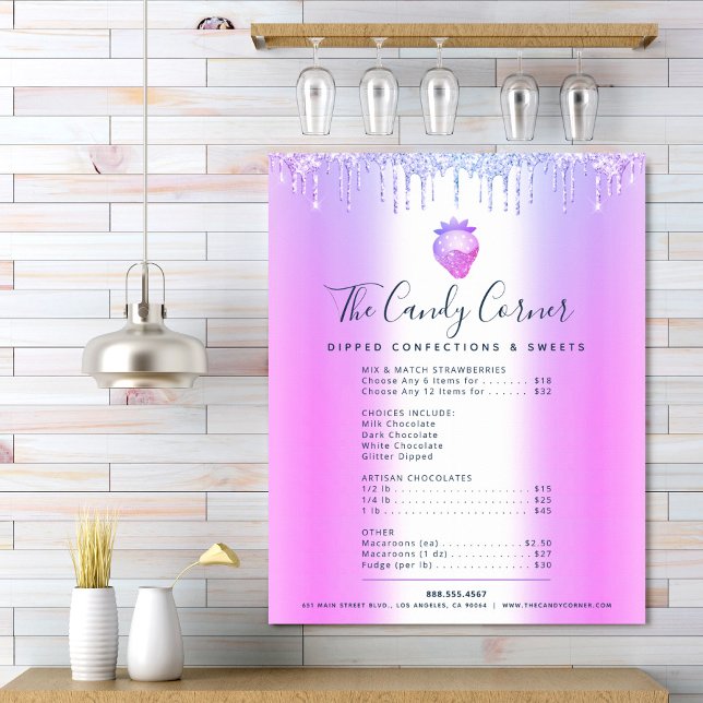 Tropfen mit lila Glitzer Dessert Sweet Menu Preisl Poster (Von Creator hochgeladen)