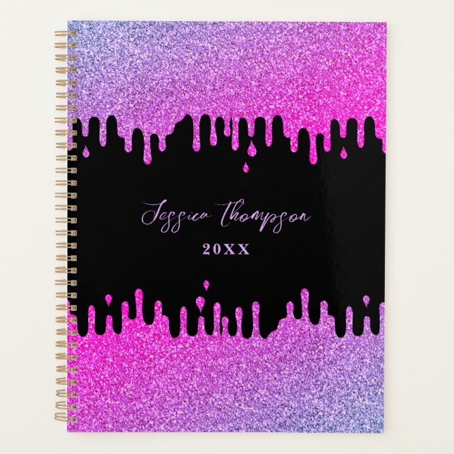 Tropfen mit rosa und Lila Glitzer Unterschrift Planer (Vorderseite)