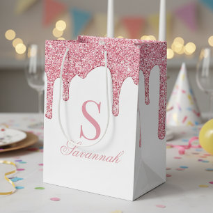 Tropfen mit weißem und rosa Glitzer Sparklogramm Mittlere Geschenktüte
