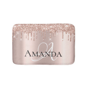 Tropfen Rose Gold Blush Glitzer Name Monogram Badematte