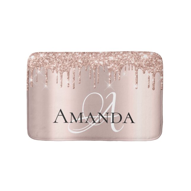 Tropfen Rose Gold Blush Glitzer Name Monogram Badematte (Vorderseite)