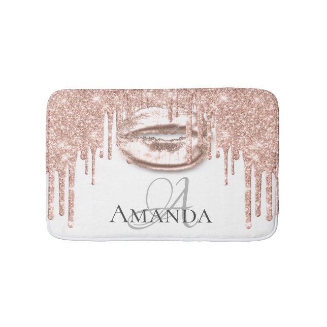 Tropfen Rose Gold Blush Glitzer Name Monogram Badematte (Vorderseite)