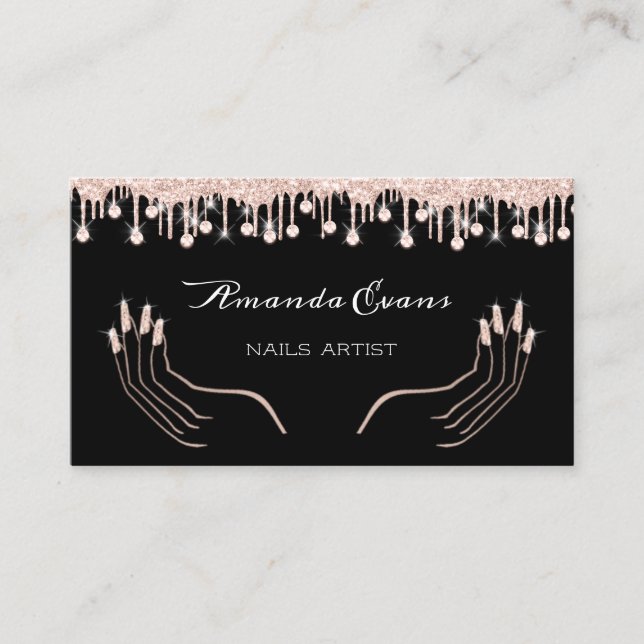 Tropfen Rose Manicure Nägel Künstlerische Ernennun Terminkarte (Vorderseite)