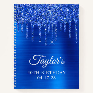 Tropfen Royal Blue Glitzer Glam 40. Geburtstag Notizbuch
