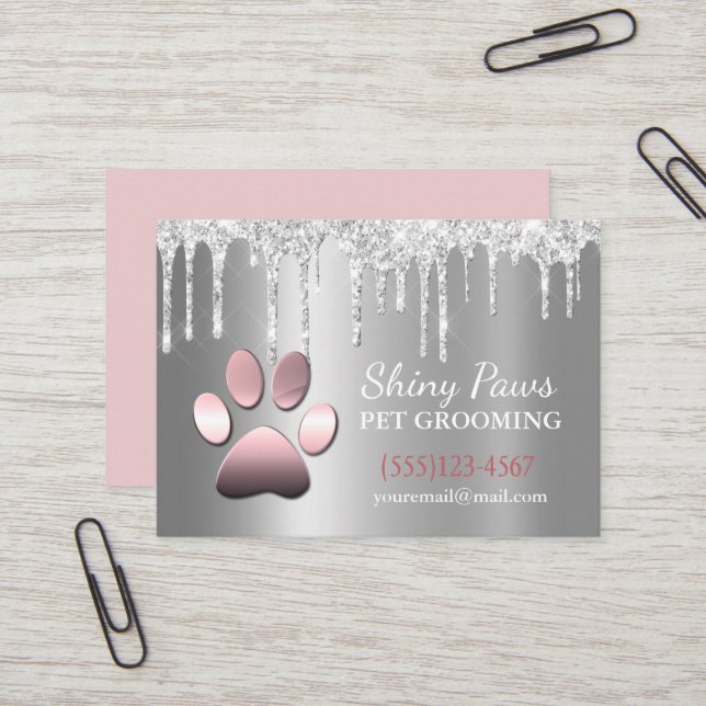Tropfen Shimmer Dog Pager Pet Grooming Service Visitenkarte (Vorderseite/Rückseite Beispiel)