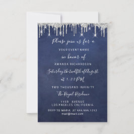 Tropfen Silver Paper Kraft Bridal Wedding Blue Nav Einladung
