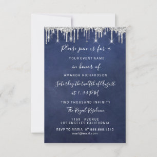 Tropfen Silver Paper Kraft Bridal Wedding Blue Nav Einladung