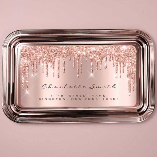 Tropfen UAWG Rosa Rose Rose Funkelnd Glitzer Makeu Adressaufkleber (Drips RSVP Pink Rose Blush Sparkly Glitter Makeup Label)