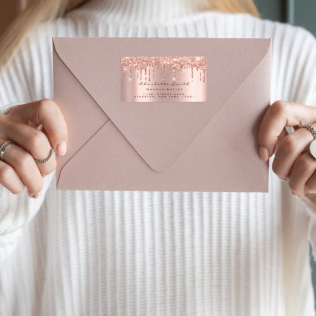 Tropfen UAWG Rose Gold Funkelnd Glitzer Makeup Bri Adressaufkleber (Drips RSVP Rose Gold Sparkly Glitter Makeup Bridal Label)