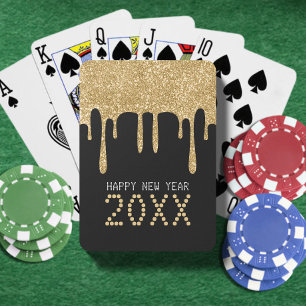 Tropfen von Black & Gold Glitzer - Frohes Neues Ja Spielkarten