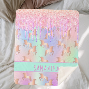 Tropfen von Unicorn-Glitzer Regenbogen-Rosa-Monogr Sherpadecke