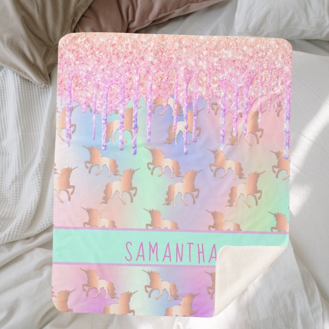 Tropfen von Unicorn-Glitzer Regenbogen-Rosa-Monogr Sherpadecke (Von Creator hochgeladen)
