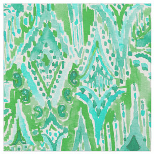 TROPFEN WUNDER Stammes- grünen Boho Ikat Aquarell Stoff