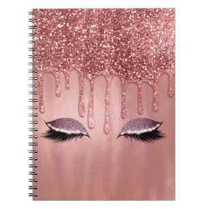 Tropfend in Roségold Glitter Rosa Tropfen Wimpern Notizblock