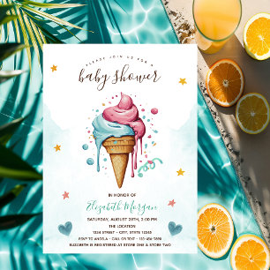 Tropfende Eiscreme Sterne Herzen Babyparty Einladung