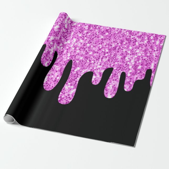 Tropfende Glitzern Glitzer Rosa Schwarz Geschenkpapier (Ungerollt)