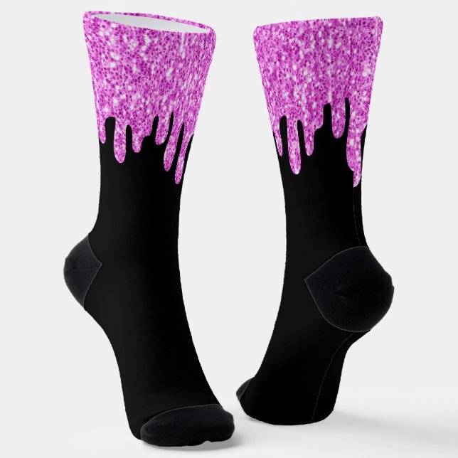 Tropfende Glitzern Glitzer Rosa Schwarz Socken (Gewinkelt)