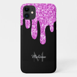 Tropfende Glitzern Glitzer Rosa Schwarze Monogramm Case-Mate iPhone Hülle
