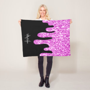 Tropfende Glitzern Glitzer Rosa Schwarze Monogramm Fleecedecke