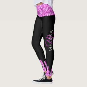 Tropfende Glitzern Glitzer Rosa Schwarze Monogramm Leggings