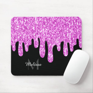 Tropfende Glitzern Glitzer Rosa Schwarze Monogramm Mousepad