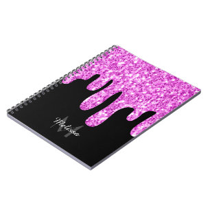 Tropfende Glitzern Glitzer Rosa Schwarze Monogramm Notizblock