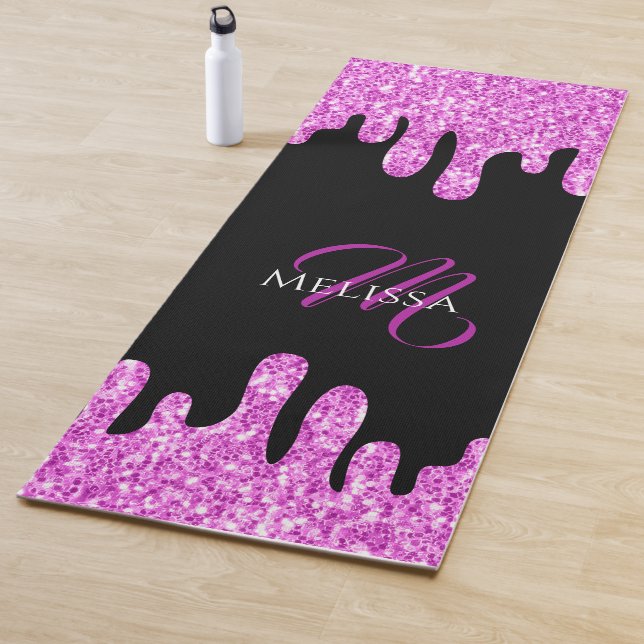 Tropfende Glitzern Glitzer Rosa Schwarze Monogramm Yogamatte (Beispiel)