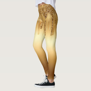 Tropfende goldene Lack Glitter Akzente Funkelnd Leggings