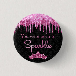 Tropfender Glitter Rosa Schwarz Born to Sparkle Lu Button