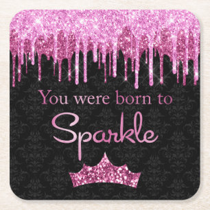 Tropfender Glitter Rosa Schwarz Born to Sparkle Lu Rechteckiger Pappuntersetzer