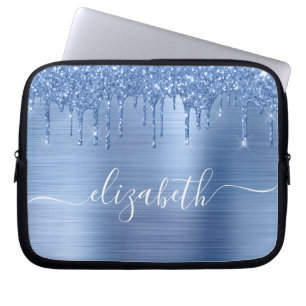 Tropfender Glitzer Blau Personalisiert Laptopschutzhülle