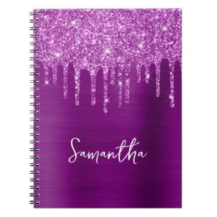 Tropfender lila Glitter Glam Name Notizblock