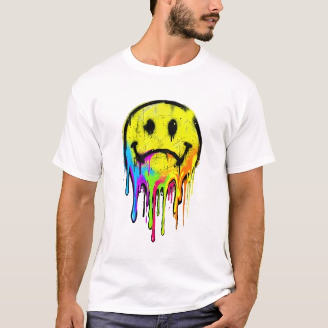 Tropfender Regenbogen-Graffiti-Smiley T-Shirt (Vorderseite)