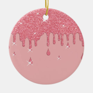 Tropfender Rosa Glitter-Effekt & Funken Keramik Ornament
