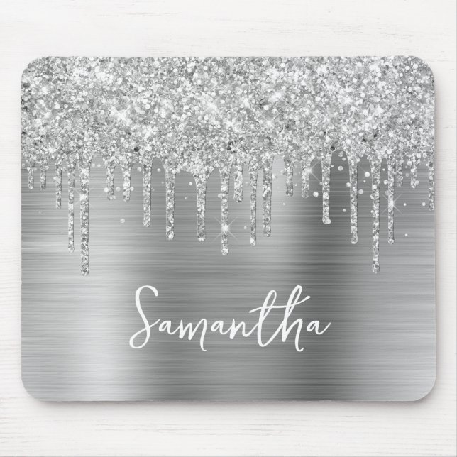 Tropfender silberner Glitter Glam Mousepad (Vorne)