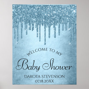 Tropfendes Eisblau-Glimmer   Glam Glitter Shower Poster