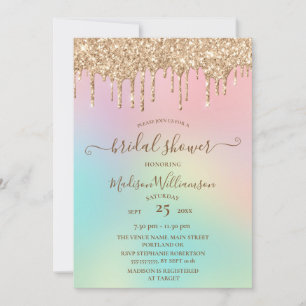 Tropfendes Gold Glitter & Regenbogen Brautparty-Ei Einladung