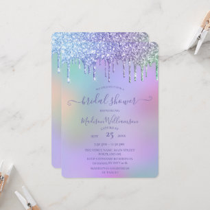 Tropfendes Gold Glitter & Regenbogen-Junggesellinn Einladung