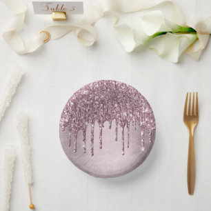 Tropfendes Mauve-Glitter   Dusty Pink Schmelz Schi Pappteller