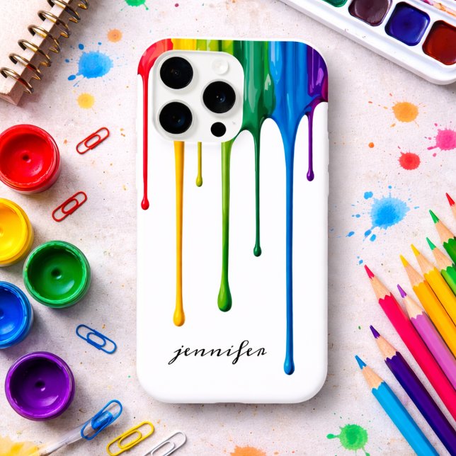 Tropfendes Regenbogenfarbe Monogramm  iPhone Hülle (Von Creator hochgeladen)