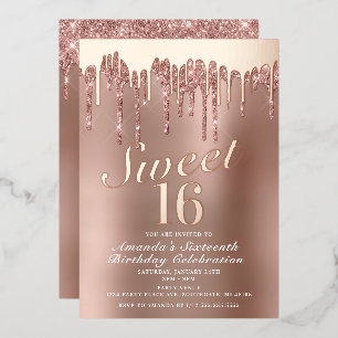 Tropfendes Roségold Sweet 16 Geburtstag Echt Folieneinladung