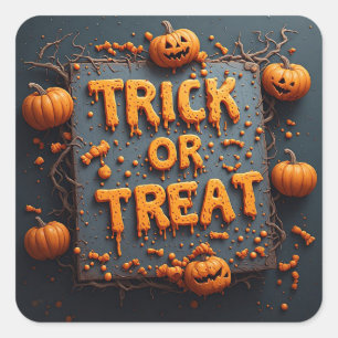 Tropfendes Süßes-oder-Saures-Kürbis-Halloween-Schi Quadratischer Aufkleber