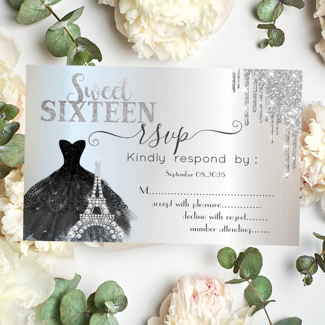 Tropfens Black Dress Eiffelturm Sweet 16 UAWG Einladung (Von Creator hochgeladen)