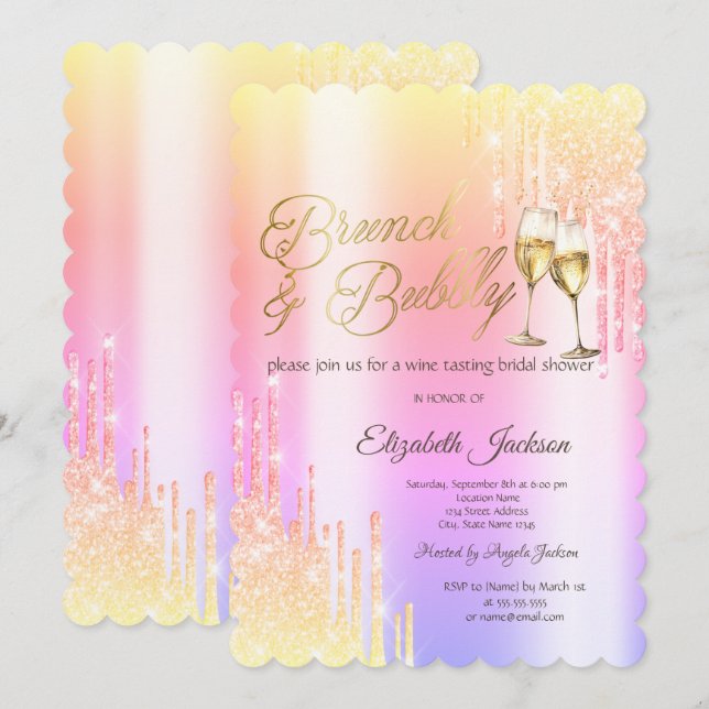 Tropfens Glass Brunch & Bubbly Ombre Brautparty Einladung (Vorne/Hinten)