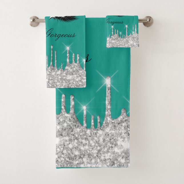 Tropfens Glitzer Effect Emmerald Lashe Hello Beaut Badhandtuch Set (Insitu)