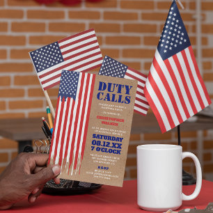 Tropfflagge   Rustikales militärisches Abschiedsfe Einladung